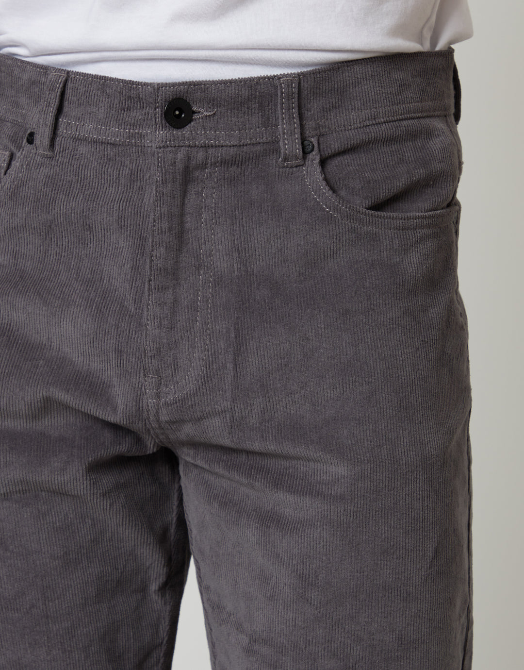Slate Grey Straight Leg 5 Pocket Stretch Corduroy Trousers
