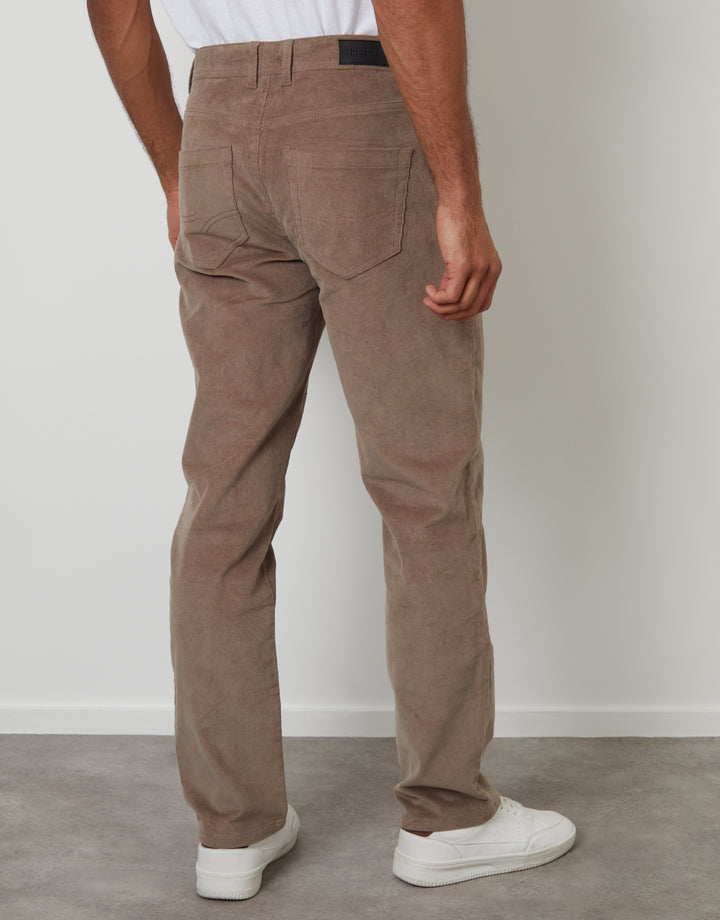 Taupe Straight Leg 5 Pocket Stretch Corduroy Trousers
