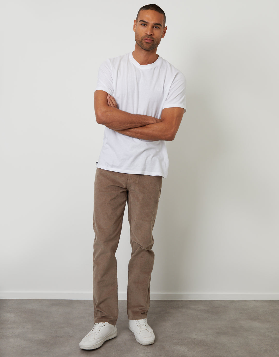 Taupe Straight Leg 5 Pocket Stretch Corduroy Trousers