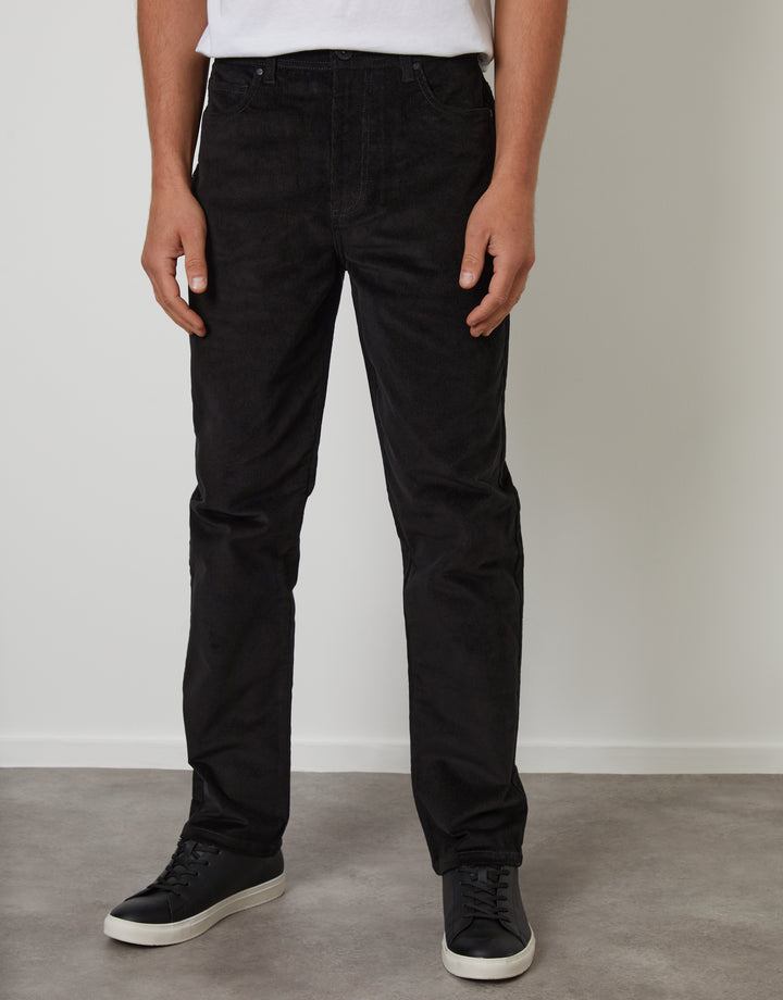 Black Straight Leg 5 Pocket Stretch Corduroy Trousers