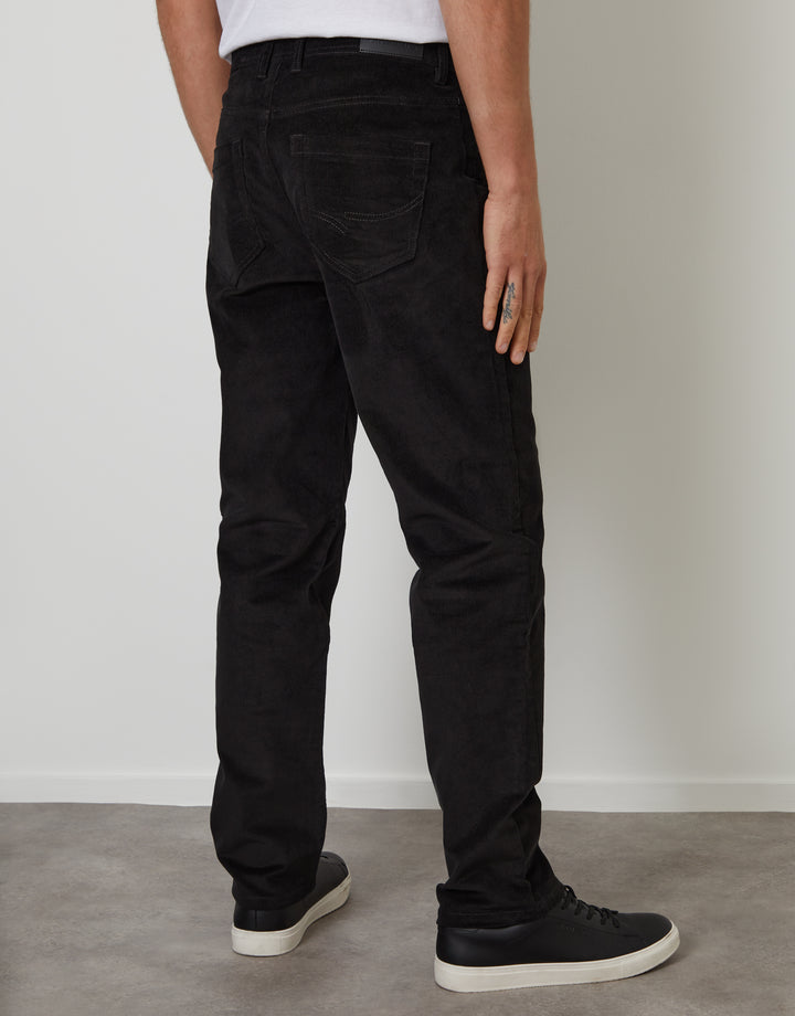 Black Straight Leg 5 Pocket Stretch Corduroy Trousers