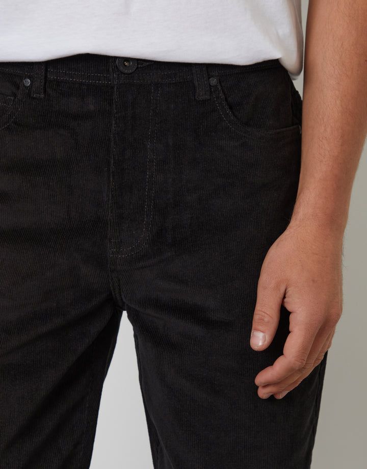 Black Straight Leg 5 Pocket Stretch Corduroy Trousers