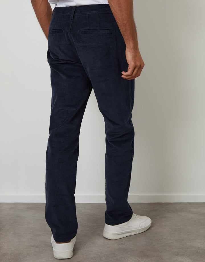 Navy Straight Leg Stretch Corduroy Trousers