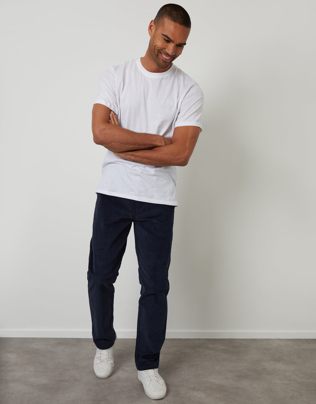 Navy Straight Leg Stretch Corduroy Trousers