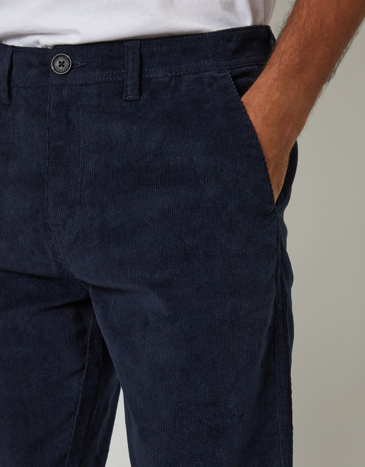 Navy Straight Leg Stretch Corduroy Trousers