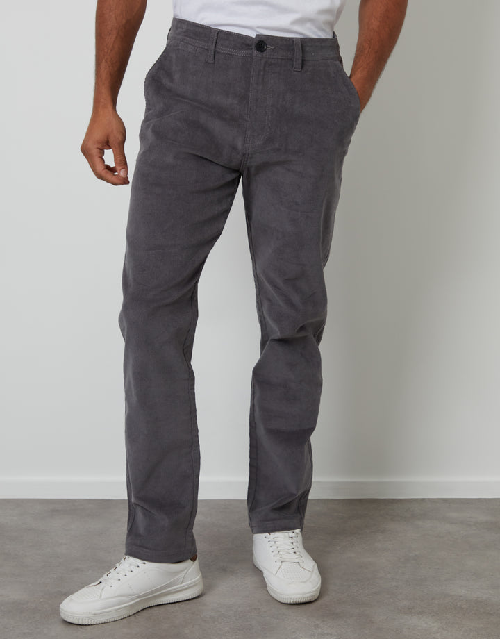 Slate Grey Straight Leg Stretch Corduroy Trousers