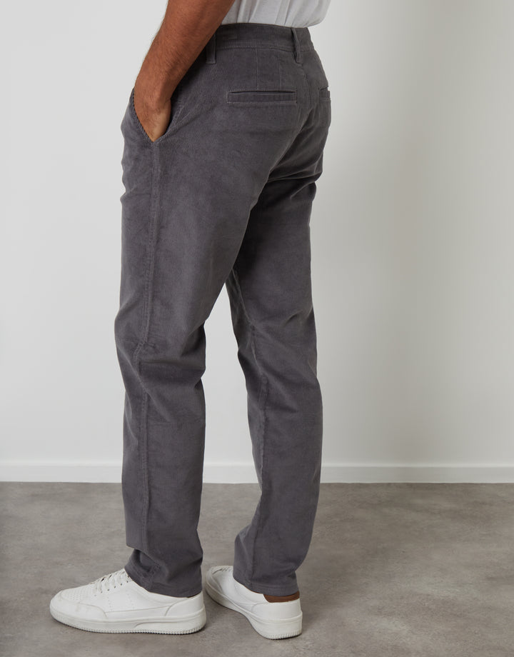 Slate Grey Straight Leg Stretch Corduroy Trousers