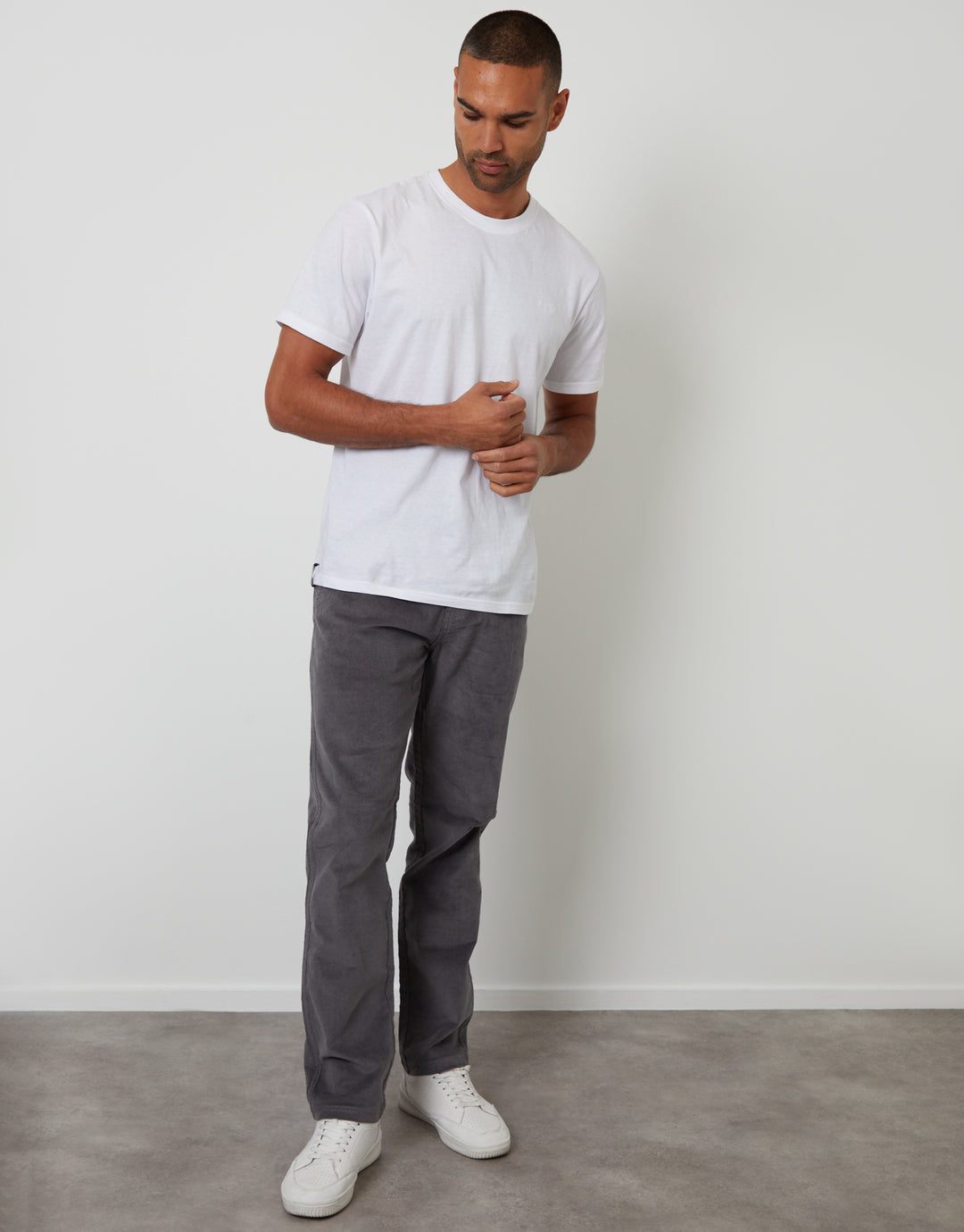 Slate Grey Straight Leg Stretch Corduroy Trousers