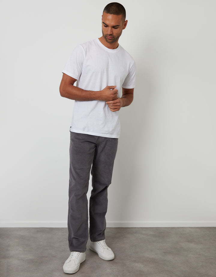 Slate Grey Straight Leg Stretch Corduroy Trousers