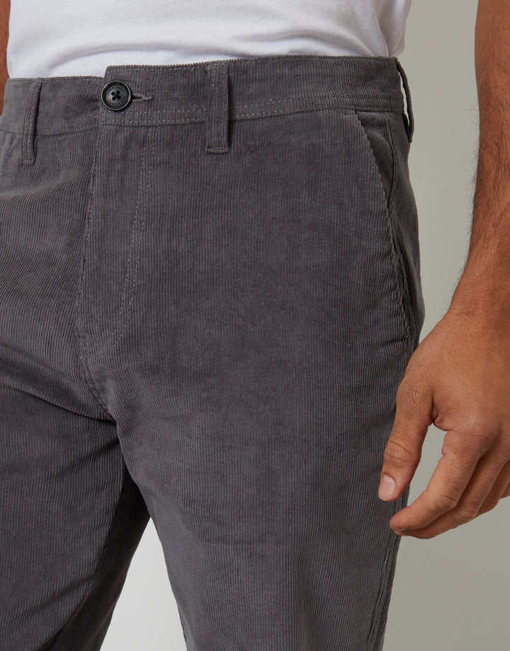 Slate Grey Straight Leg Stretch Corduroy Trousers