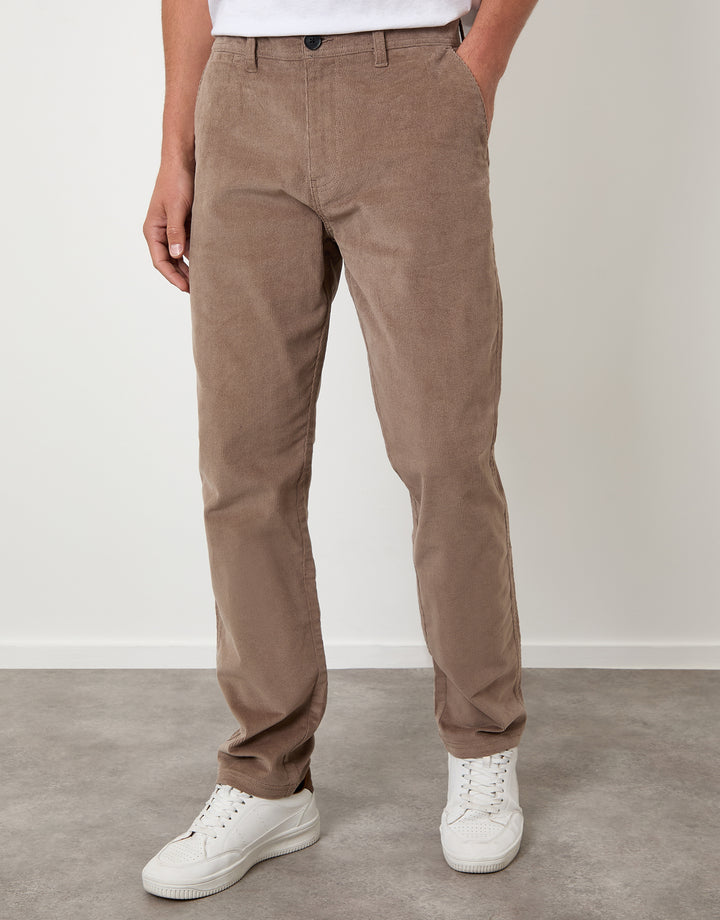 Taupe Straight Leg Stretch Corduroy Trousers