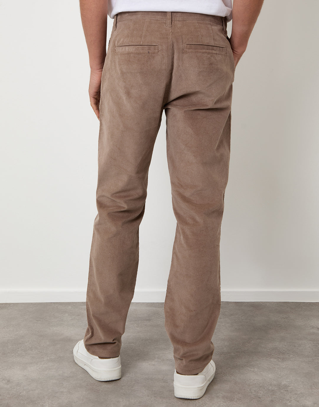Taupe Straight Leg Stretch Corduroy Trousers