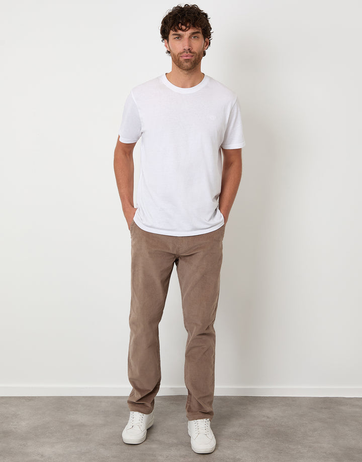 Taupe Straight Leg Stretch Corduroy Trousers