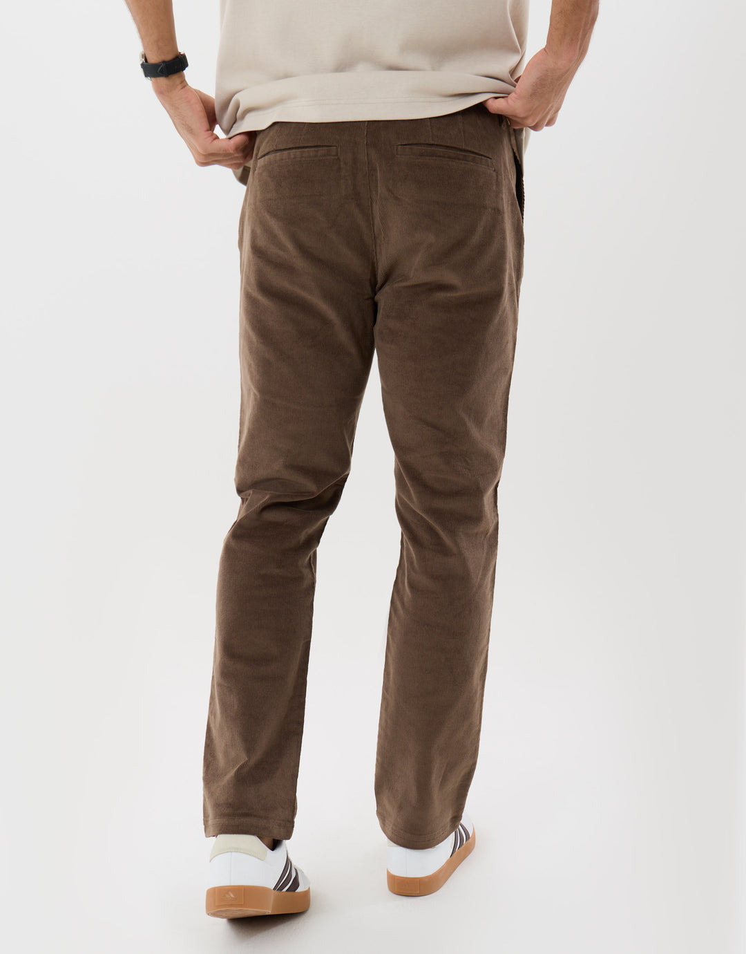 Stretch Cotton Corduroy Trousers in Taupe