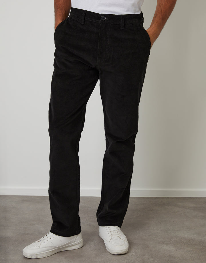 Black Straight Leg Stretch Corduroy Trousers