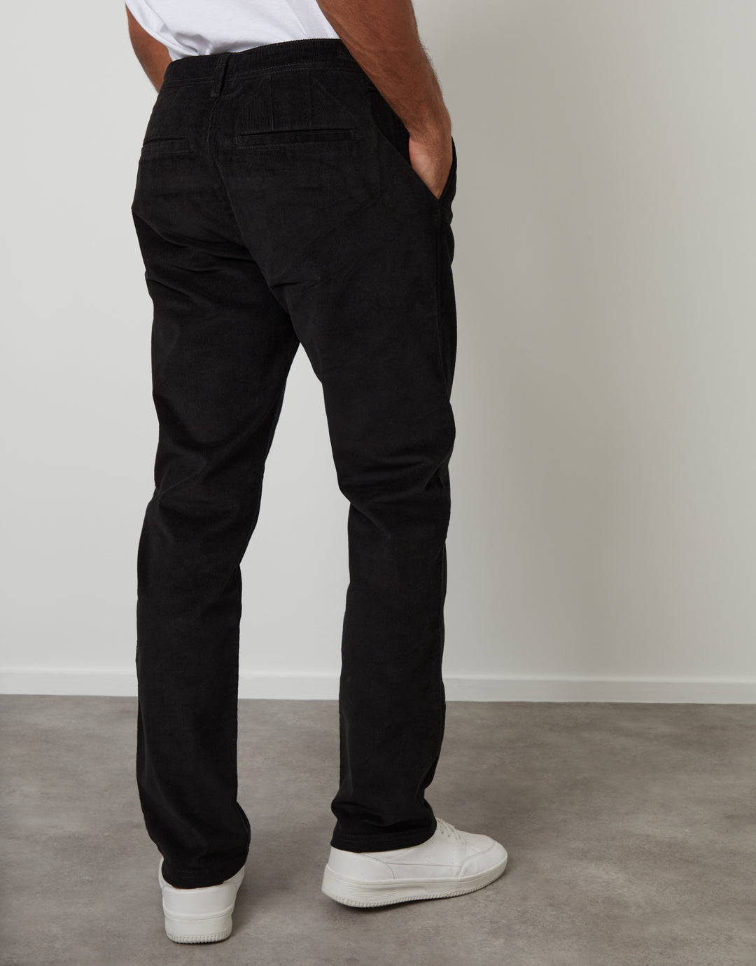 Black Straight Leg Stretch Corduroy Trousers