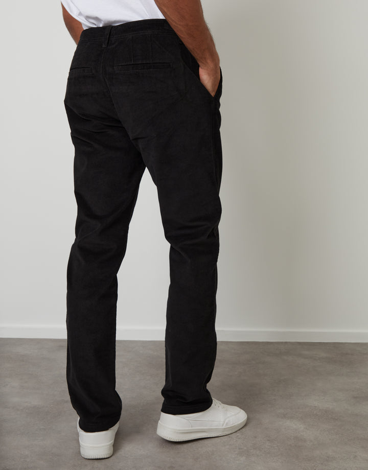 Black Straight Leg Stretch Corduroy Trousers