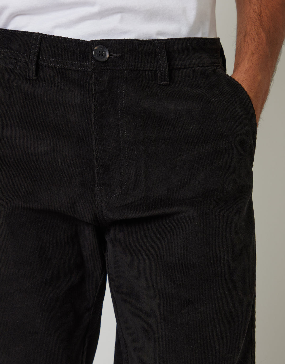 Black Straight Leg Stretch Corduroy Trousers