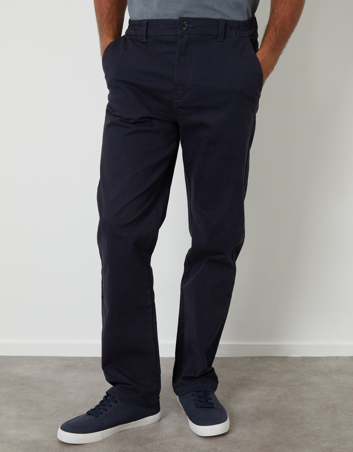 Navy Straight Leg Stretch Waist Chino Trousers