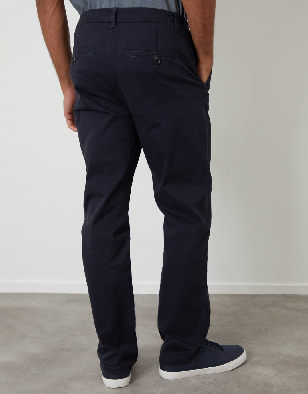 Navy Straight Leg Stretch Waist Chino Trousers