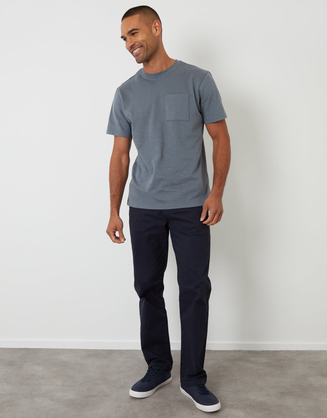 Navy Straight Leg Stretch Waist Chino Trousers