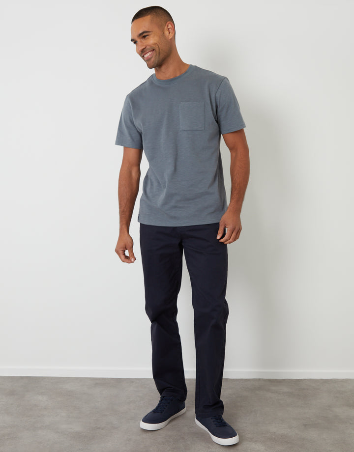 Navy Straight Leg Stretch Waist Chino Trousers