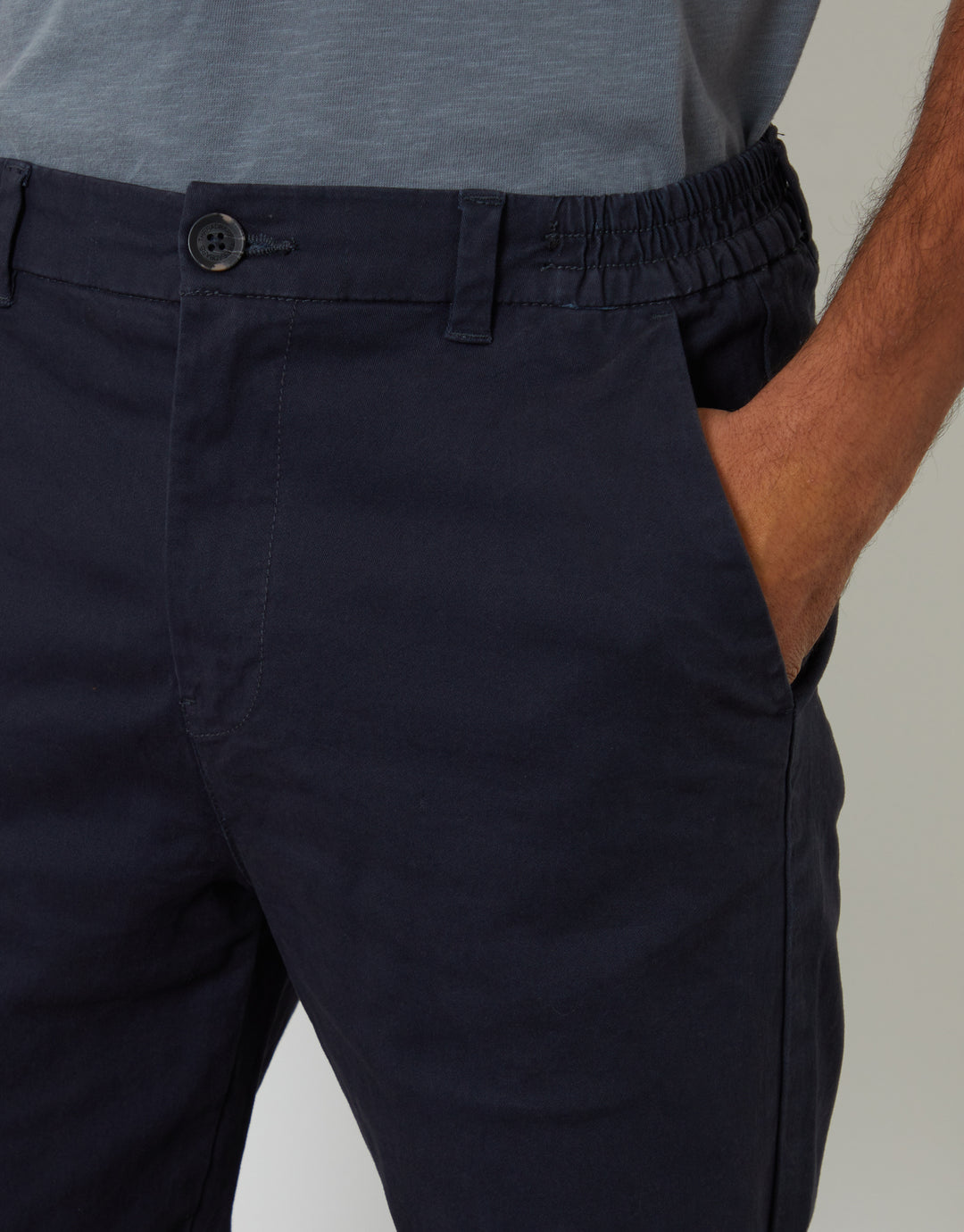 Navy Straight Leg Stretch Waist Chino Trousers
