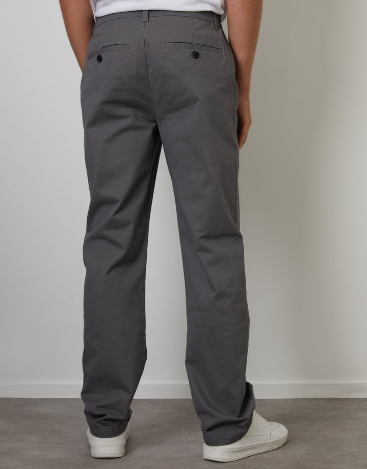 Slate Grey Straight Leg Stretch Waist Chino Trousers