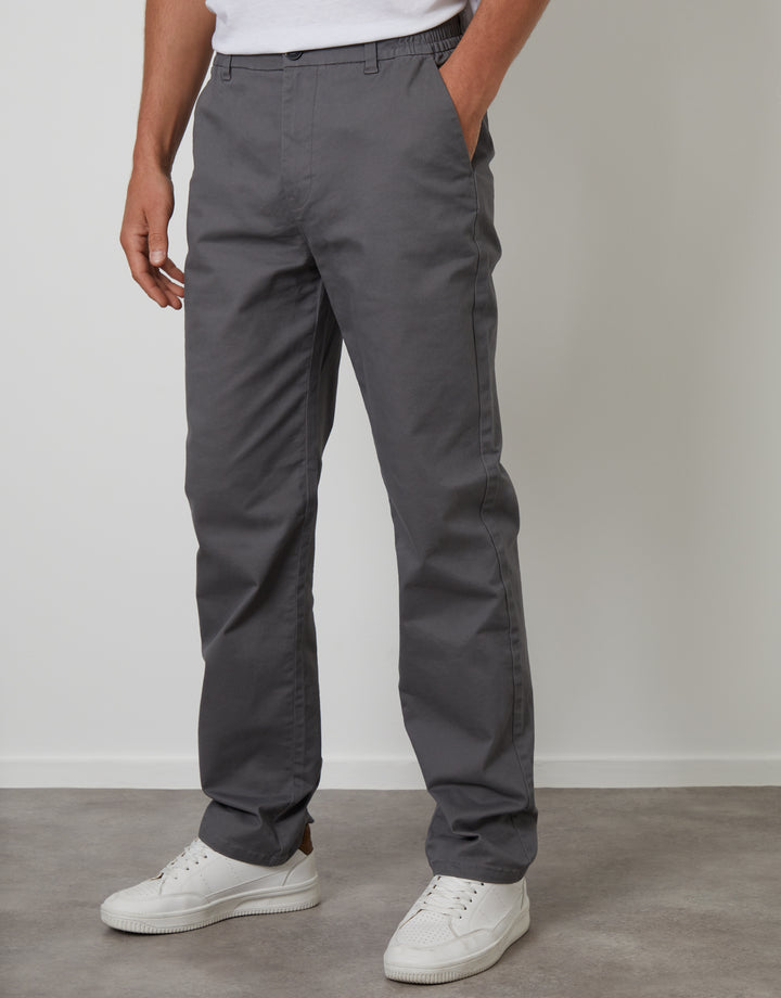 Slate Grey Straight Leg Stretch Waist Chino Trousers