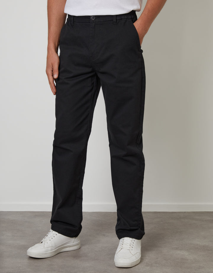 Black Straight Leg Stretch Waist Chino Trousers