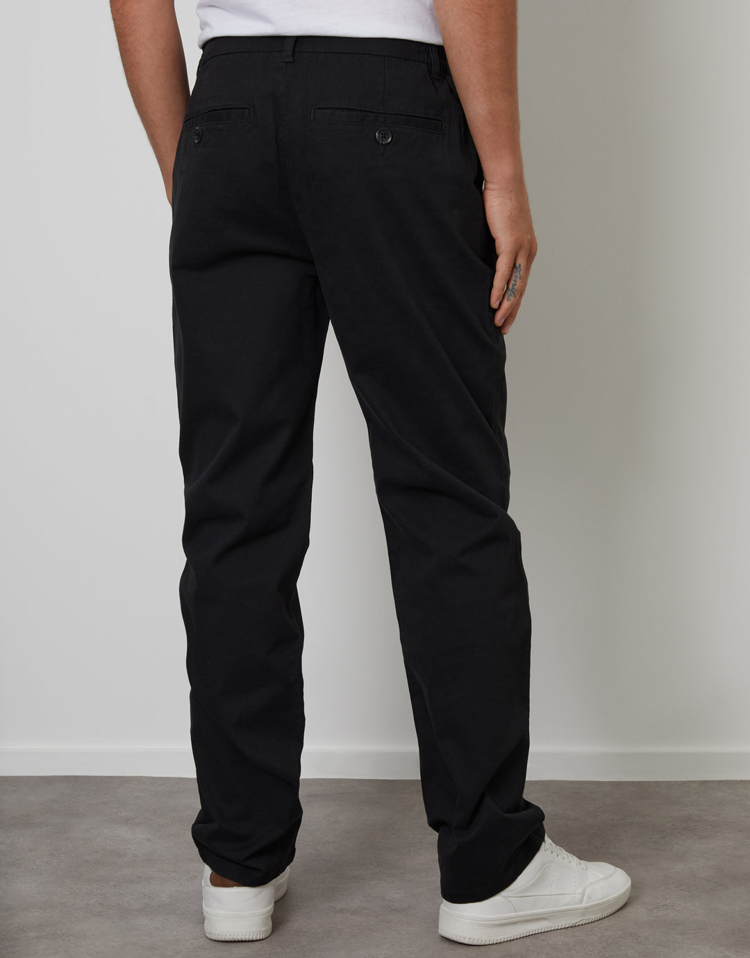 Black Straight Leg Stretch Waist Chino Trousers