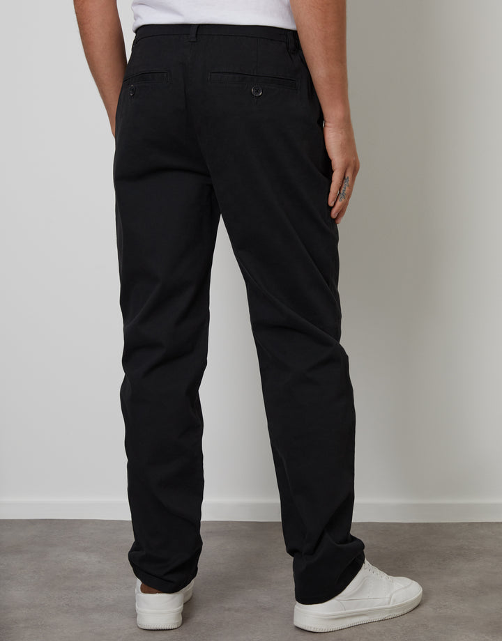 Black Straight Leg Stretch Waist Chino Trousers