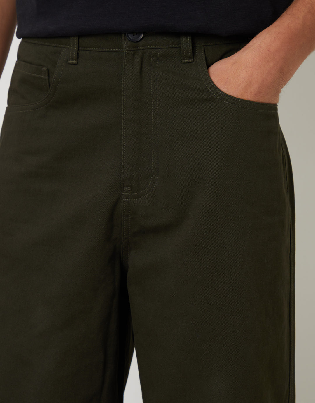 Forest Green Baggy Fit 5 Pocket Chino Trousers