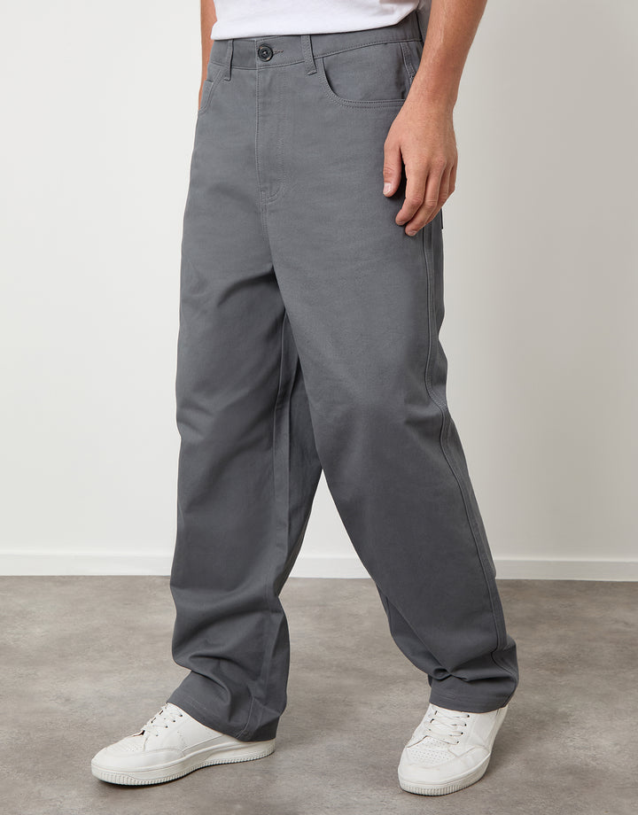 Slate Grey Baggy Fit 5 Pocket Chino Trousers