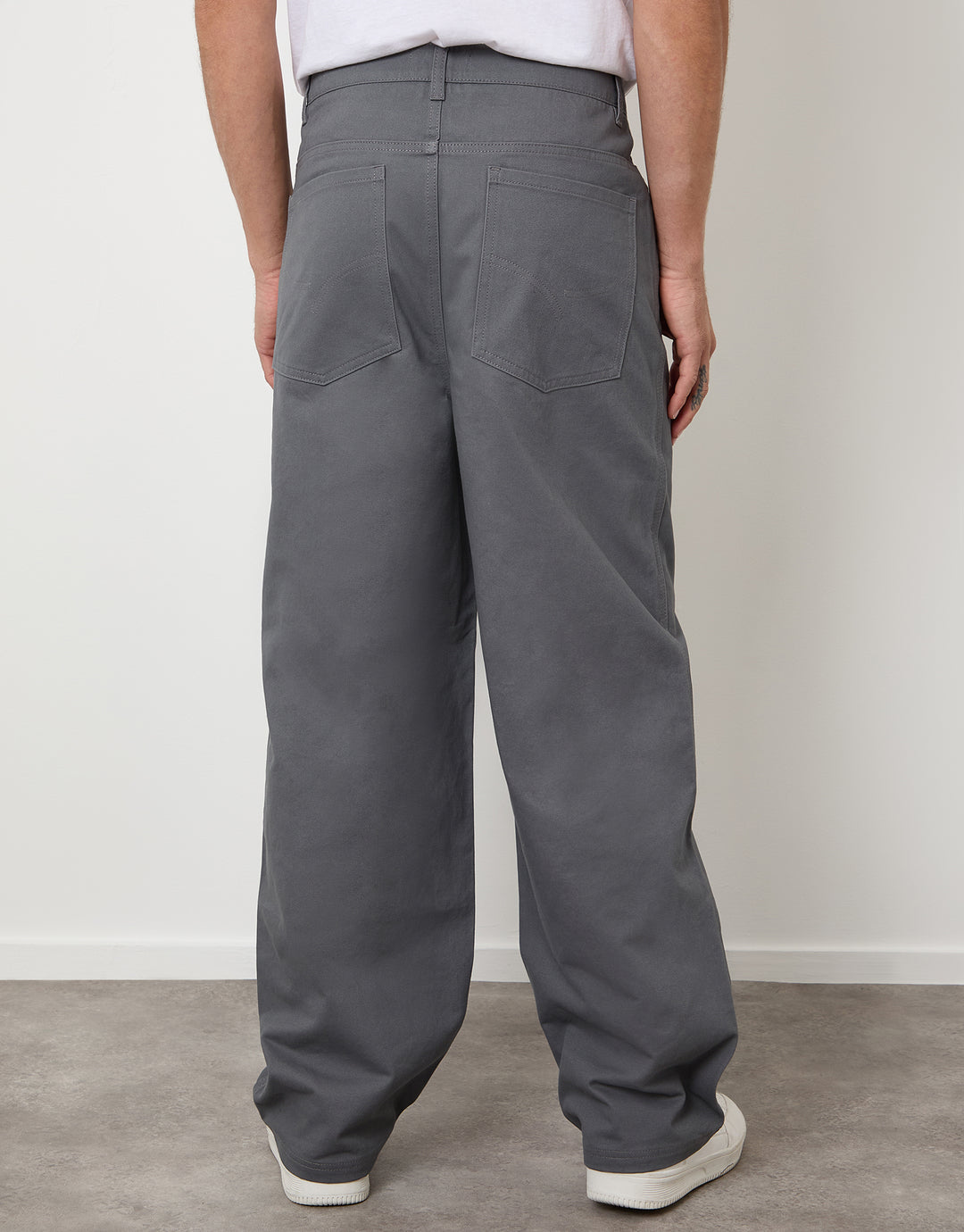 Slate Grey Baggy Fit 5 Pocket Chino Trousers