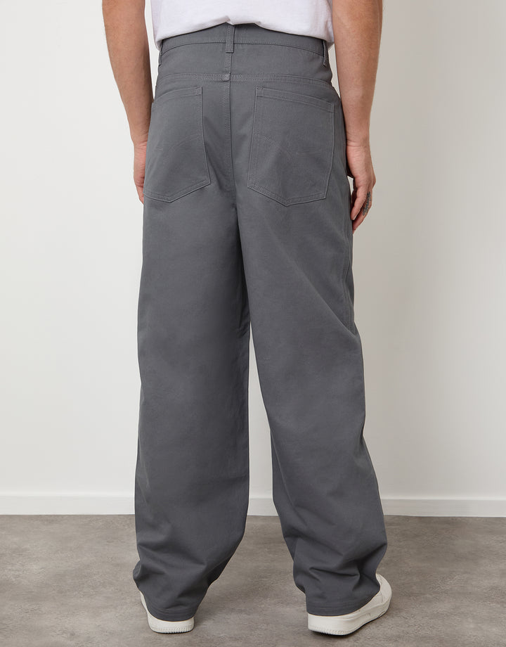 Slate Grey Baggy Fit 5 Pocket Chino Trousers