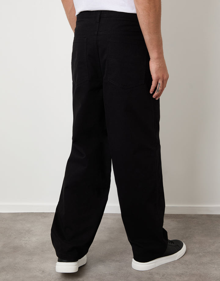 Black Baggy Fit 5 Pocket Chino Trousers