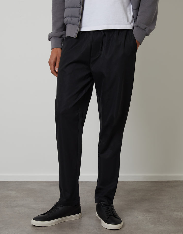 Black Straight Fit Drawcord Trousers