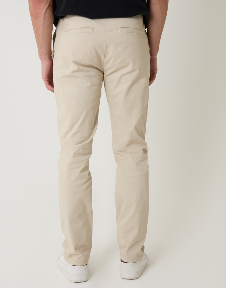 Light Stone Cotton Blend Slim Fit Trousers