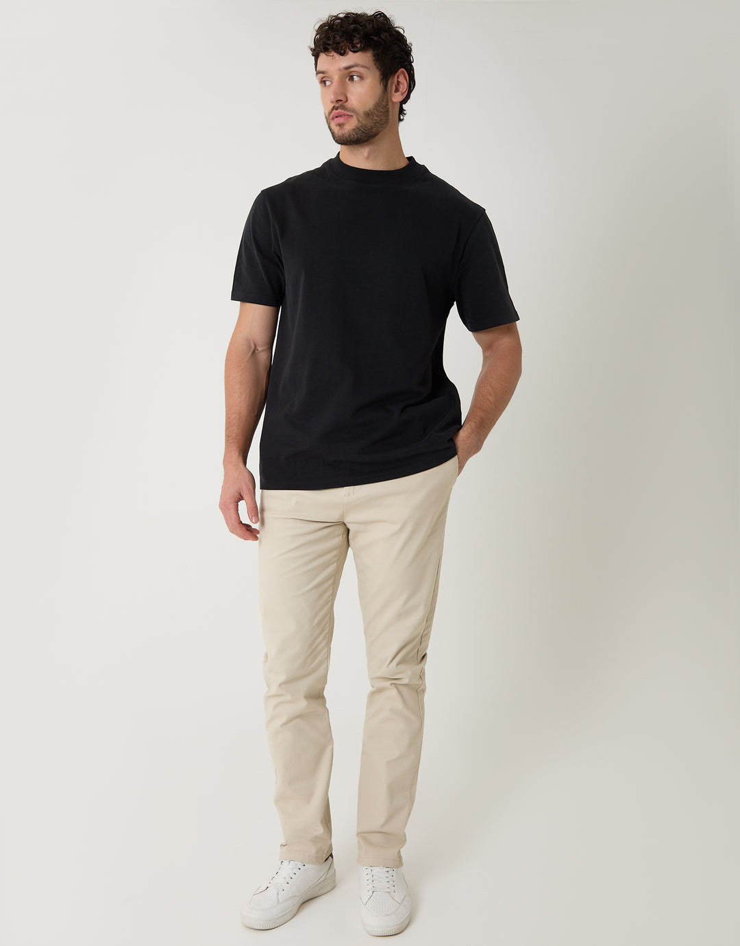 Light Stone Cotton Blend Slim Fit Trousers