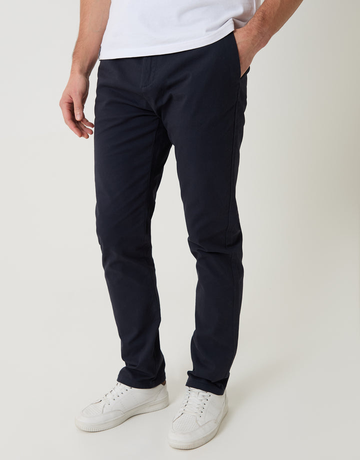 Navy Cotton Blend Slim Fit Trousers