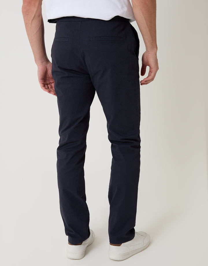 Navy Cotton Blend Slim Fit Trousers