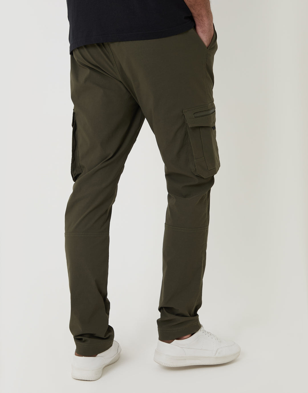 Threadbare Slim Fit Stretch Cargo Trousers in Khaki Green - back view