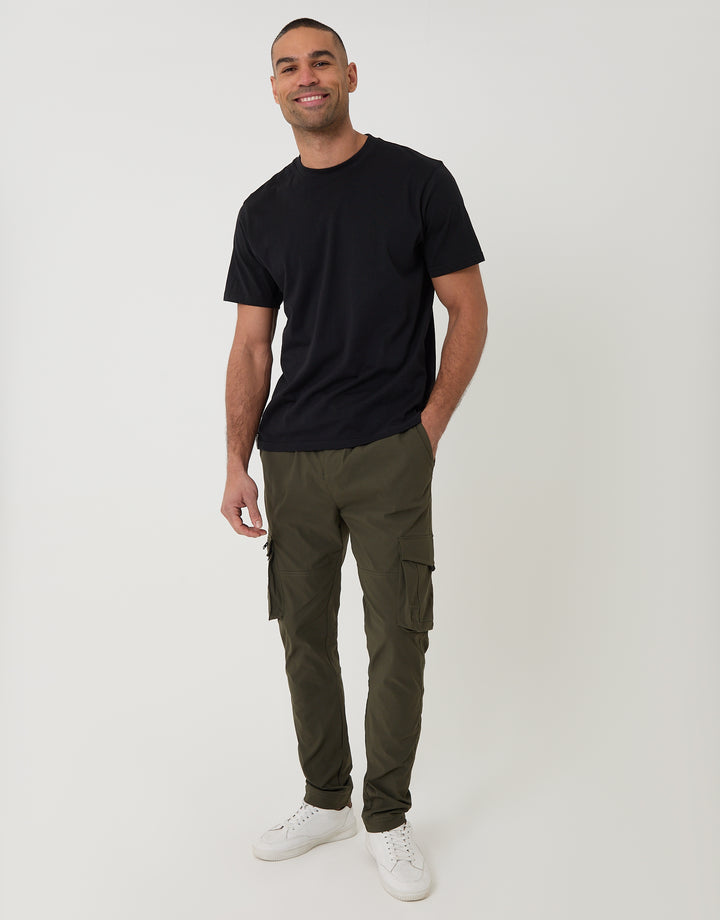 Threadbare Slim Fit Stretch Cargo Trousers in Khaki Green - full body