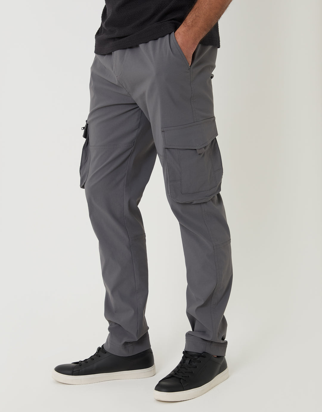 Threadbare Slim Fit Stretch Cargo Trousers in Grey - side view