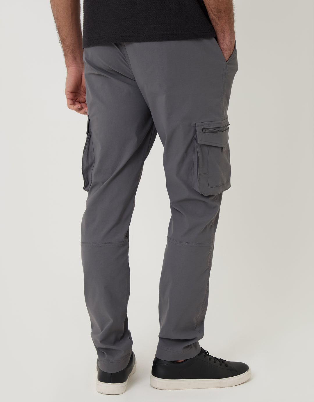 Threadbare Slim Fit Stretch Cargo Trousers in Grey - back view