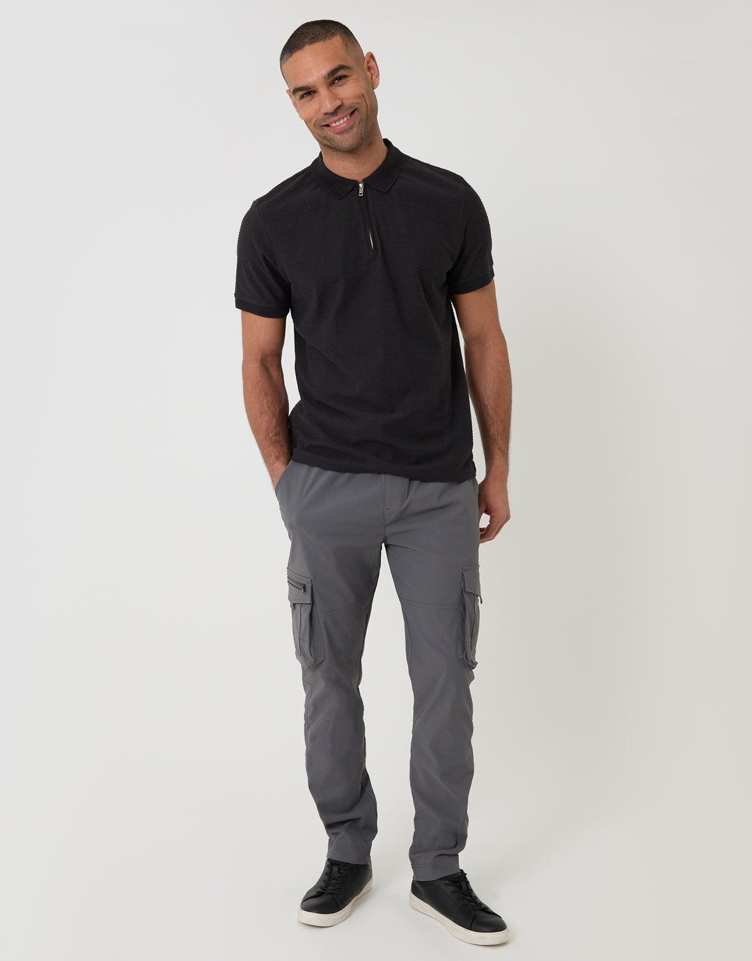 Threadbare Slim Fit Stretch Cargo Trousers in Grey - full body