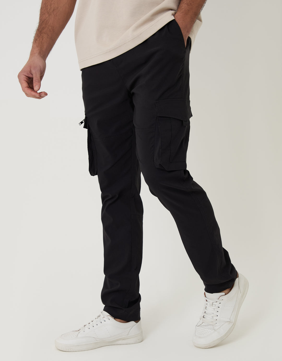 Black Slim Fit Stretch Cargo Trousers
