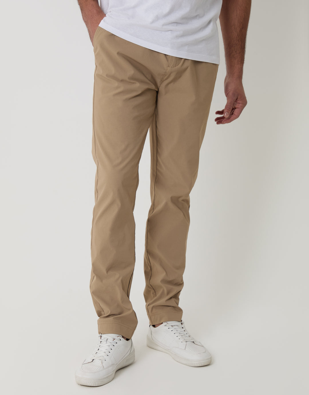 Threadbare Slim Fit Stretch Trousers in Stone - front view