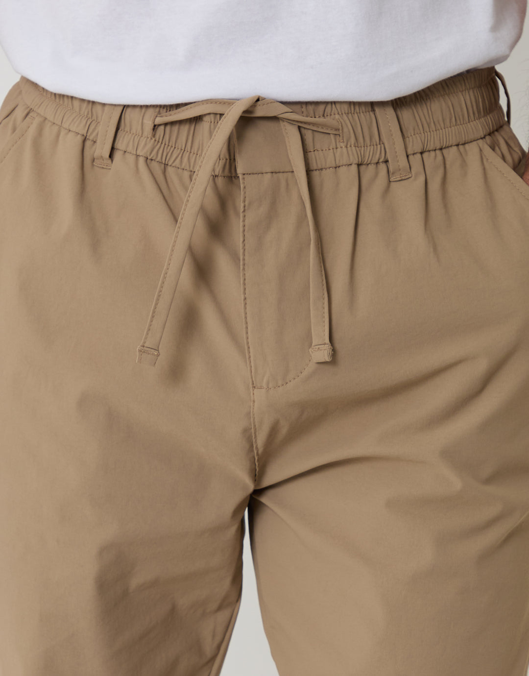 Threadbare Slim Fit Stretch Trousers in Stone - waistband close up